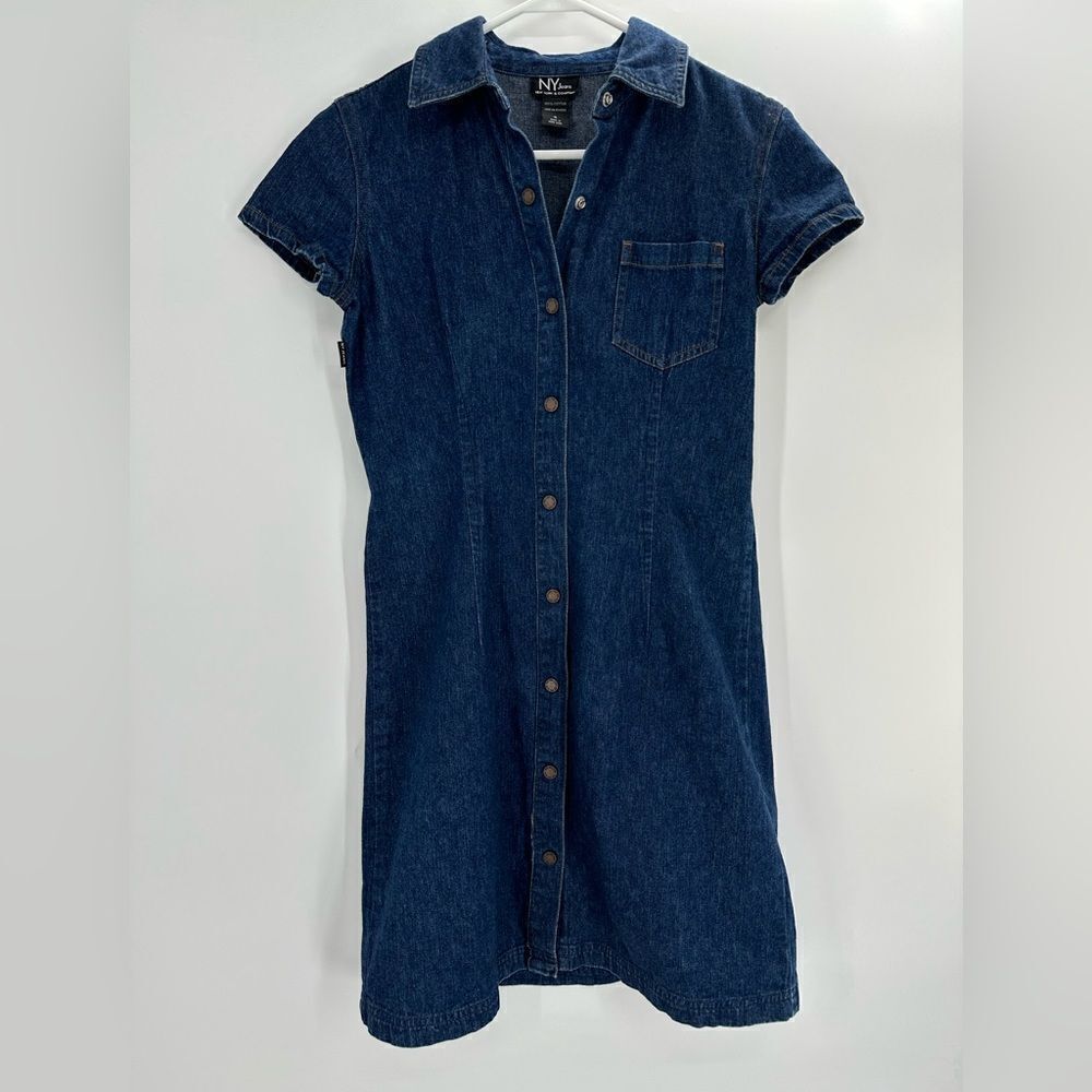 Vtg New York & Company Denim Dress Button Down Y2K 90s Style Size 4
